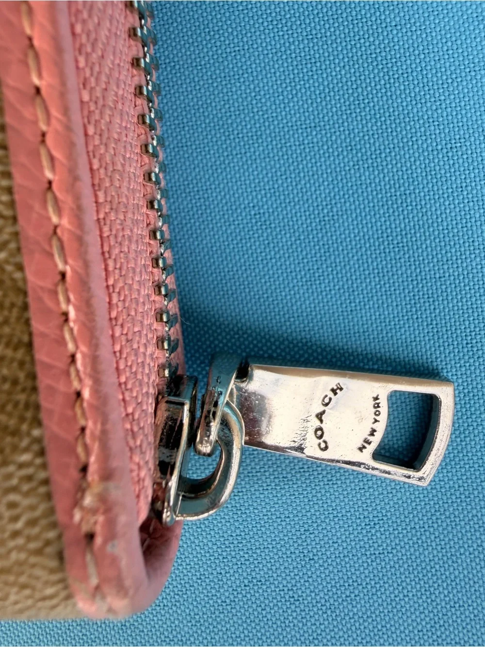 Coach Pink Trim Signature Zip Wallet AUTHENTIC